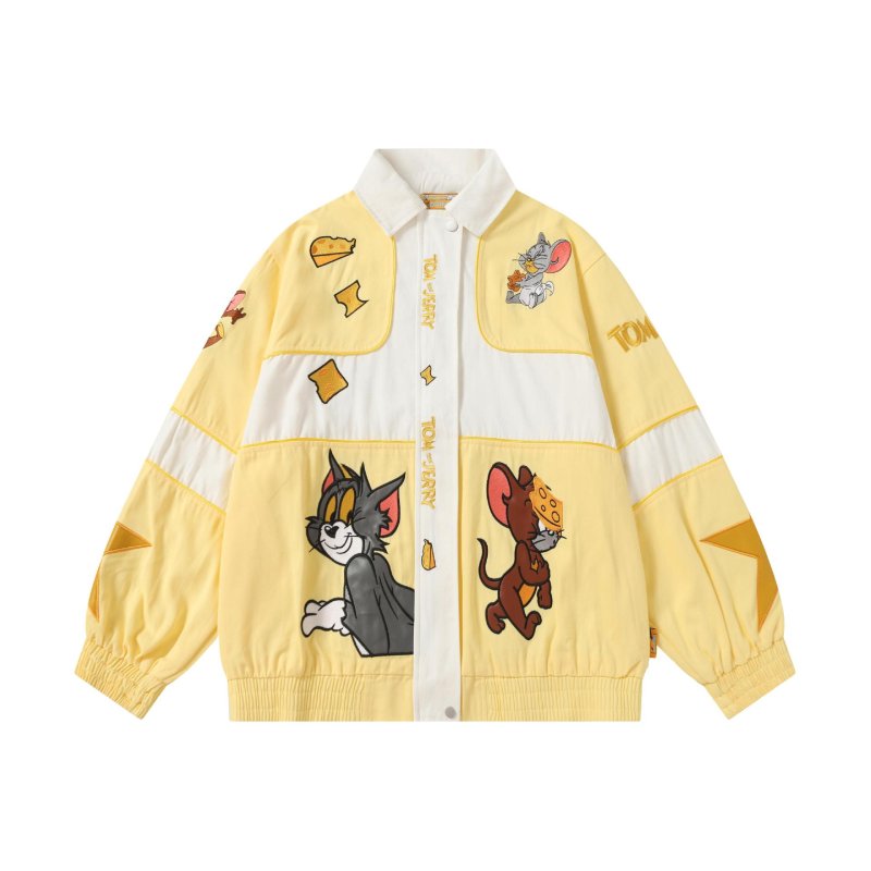 画像2: Over sized The Powerpuff Girls Tom and Jerry Pastel Colors baseball uniform blouson Jacket オーバーサイズ ユニセックス男女兼用 パワーパフガールズ トムとジェリー  パステルカラー スタジャン ジャケットブルゾン (2)