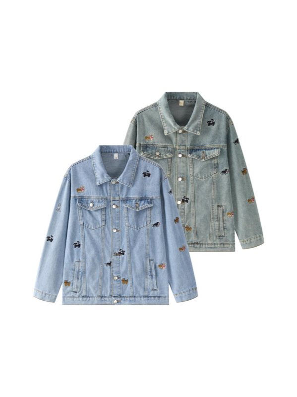 画像5: Dog embroidered denim jacket　ユニセックス 男女兼用 ドッグ刺繍デニムGジャンジャケット (5)