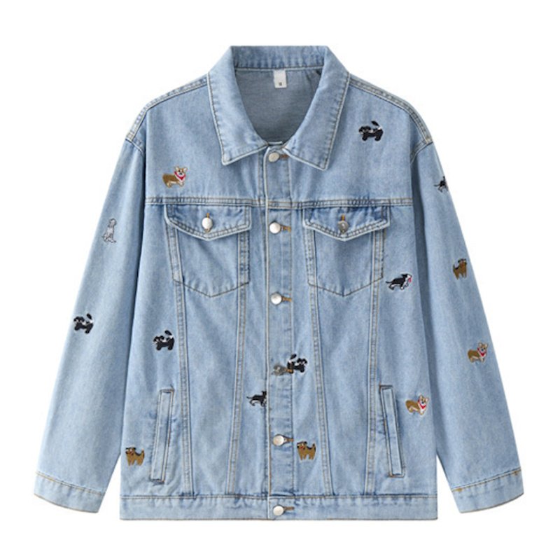 画像1: Dog embroidered denim jacket　ユニセックス 男女兼用 ドッグ刺繍デニムGジャンジャケット (1)
