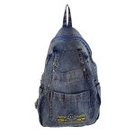 画像1: Smile embroidery denim backpack Bag  男女兼用ユニセックススマイルニコちゃん刺繍 バックパック リュックサック  バッグ (1)