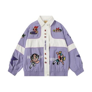 Over sized The Powerpuff Girls Leather baseball uniform blouson