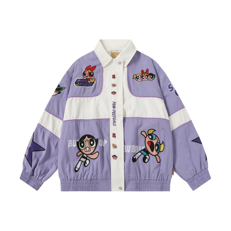 画像1: Over sized The Powerpuff Girls Tom and Jerry Pastel Colors baseball uniform blouson Jacket オーバーサイズ ユニセックス男女兼用 パワーパフガールズ トムとジェリー  パステルカラー スタジャン ジャケットブルゾン (1)