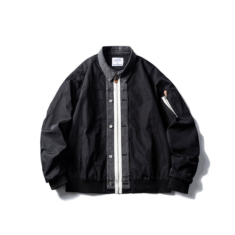 画像2:  MA-1 stadium Stitched Denim Color Shirt Jacket blouson   ユニセックス男女兼用 ステッチデニムカラーシャツジャケットMAー1 スタジャン ブルゾン (2)