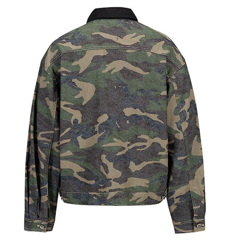 画像2: Camouflage lapel jacket Shirt Jacket blouson   ユニセックス男女兼用迷彩カモフラージュラペルジャケット シャツジャケット ブルゾン (2)
