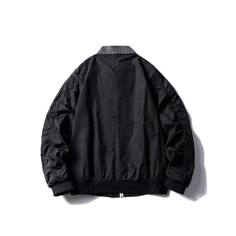 画像4:  MA-1 stadium Stitched Denim Color Shirt Jacket blouson   ユニセックス男女兼用 ステッチデニムカラーシャツジャケットMAー1 スタジャン ブルゾン (4)