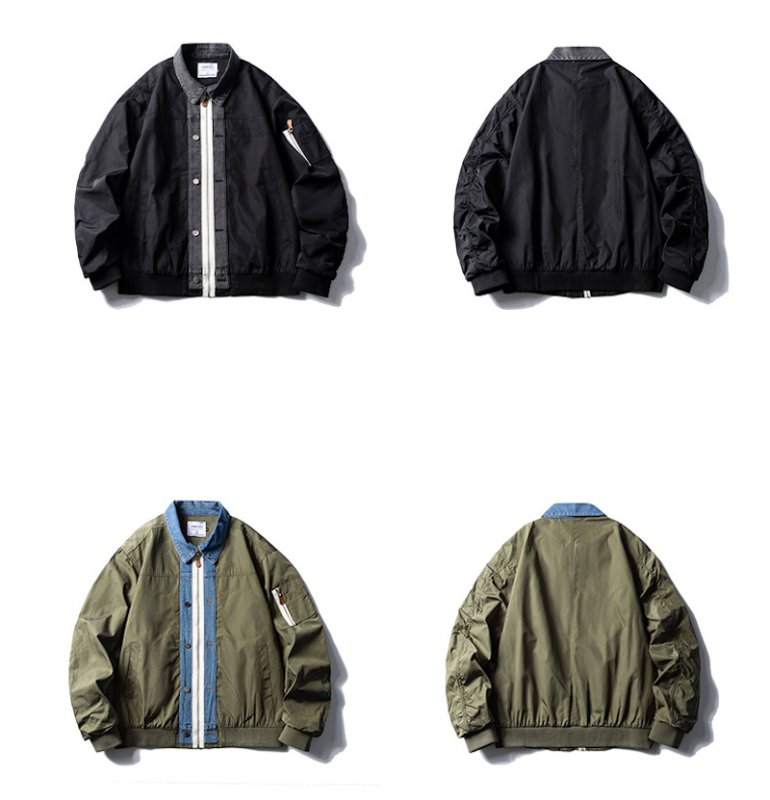 画像6:  MA-1 stadium Stitched Denim Color Shirt Jacket blouson   ユニセックス男女兼用 ステッチデニムカラーシャツジャケットMAー1 スタジャン ブルゾン (6)