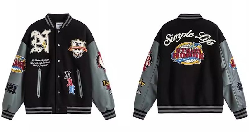 画像1: Clean fit short logo embroidered emblem stadium jacket baseball uniform jacket blouson ユニセックス 男女兼用 クリーンフィットショートロゴ刺繍エンブレムスタジャン スタジアムジャンパー  ジャケットブルゾン (1)
