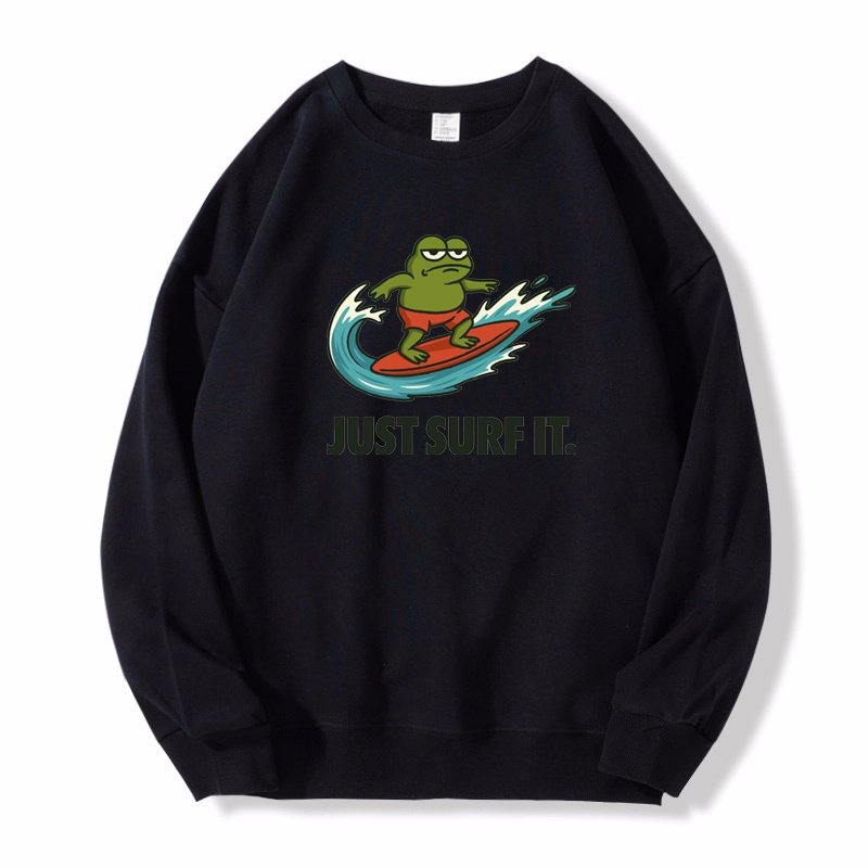 画像2: Frog x JUST SURF IT. Print Sweatshirt Pullover　ユニセックス男女兼用 フロッグカエル×JUST SURF IT.ロゴプリントスウェットトレーナー  (2)