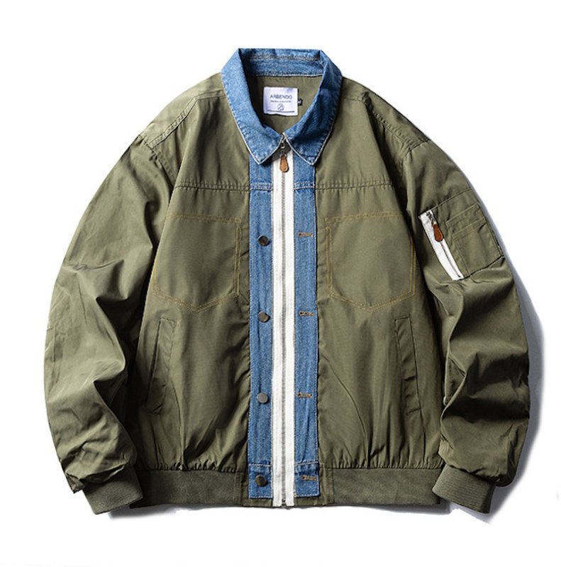 画像1:  MA-1 stadium Stitched Denim Color Shirt Jacket blouson   ユニセックス男女兼用 ステッチデニムカラーシャツジャケットMAー1 スタジャン ブルゾン (1)