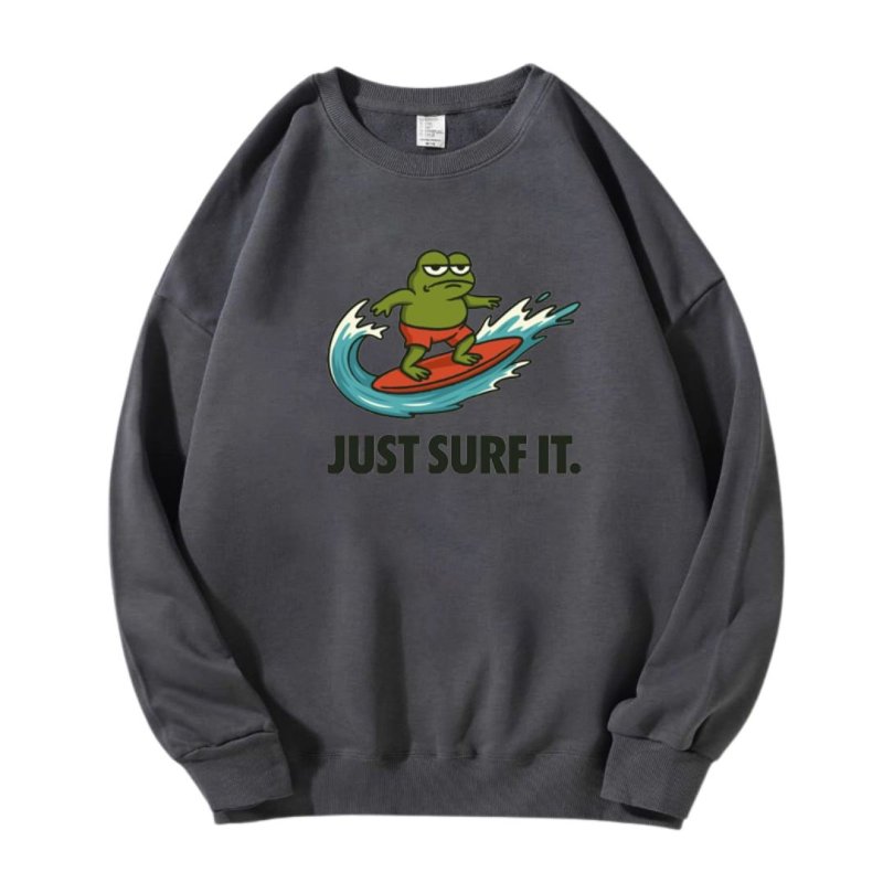 画像1: Frog x JUST SURF IT. Print Sweatshirt Pullover　ユニセックス男女兼用 フロッグカエル×JUST SURF IT.ロゴプリントスウェットトレーナー  (1)