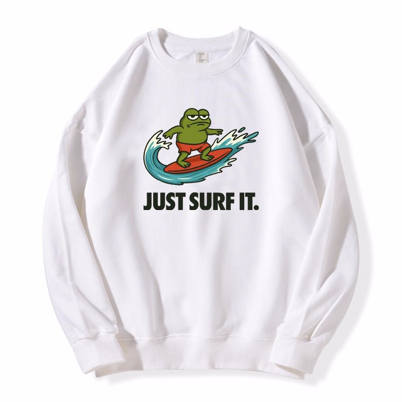 画像4: Frog x JUST SURF IT. Print Sweatshirt Pullover　ユニセックス男女兼用 フロッグカエル×JUST SURF IT.ロゴプリントスウェットトレーナー  (4)
