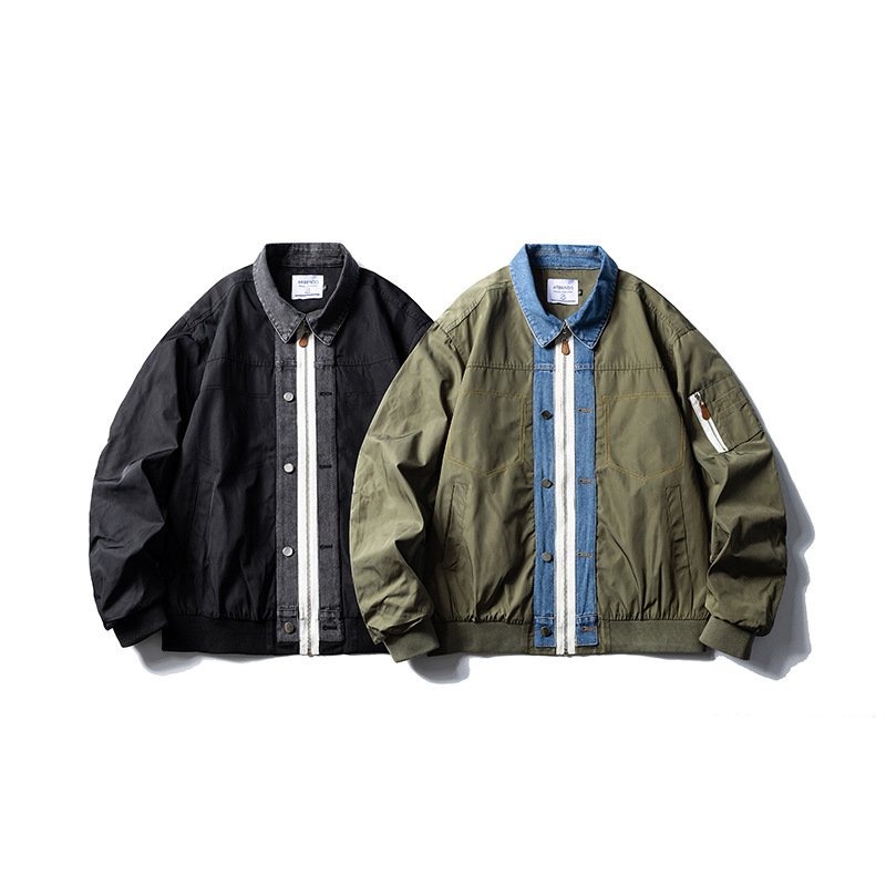 画像5:  MA-1 stadium Stitched Denim Color Shirt Jacket blouson   ユニセックス男女兼用 ステッチデニムカラーシャツジャケットMAー1 スタジャン ブルゾン (5)