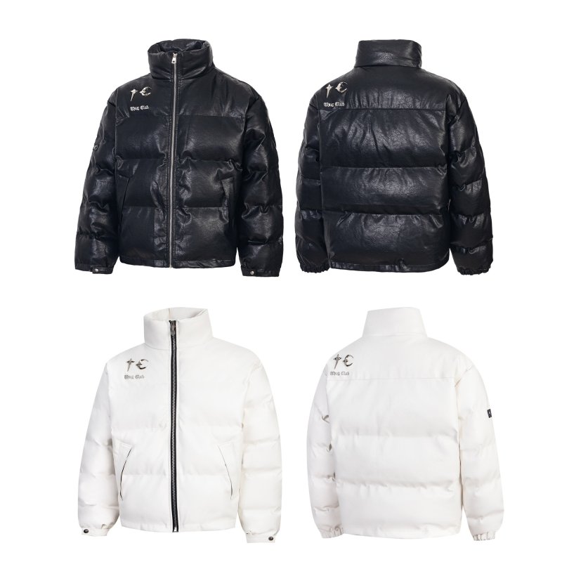 画像5: Unisex Leather Alphabet Star Moon Stand Collar Zip-Up Down Jacket coat  　ユニセックス 男女兼用レザーアルファベット星月スタンドカラージップアップダウンジャケットコート (5)