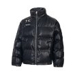 Unisex Leather Alphabet Star Moon Stand Collar Zip-Up Down Jacket