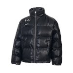 画像1: Unisex Leather Alphabet Star Moon Stand Collar Zip-Up Down Jacket coat  　ユニセックス 男女兼用レザーアルファベット星月スタンドカラージップアップダウンジャケットコート (1)