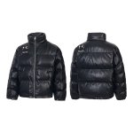 画像6: Unisex Leather Alphabet Star Moon Stand Collar Zip-Up Down Jacket coat  　ユニセックス 男女兼用レザーアルファベット星月スタンドカラージップアップダウンジャケットコート (6)