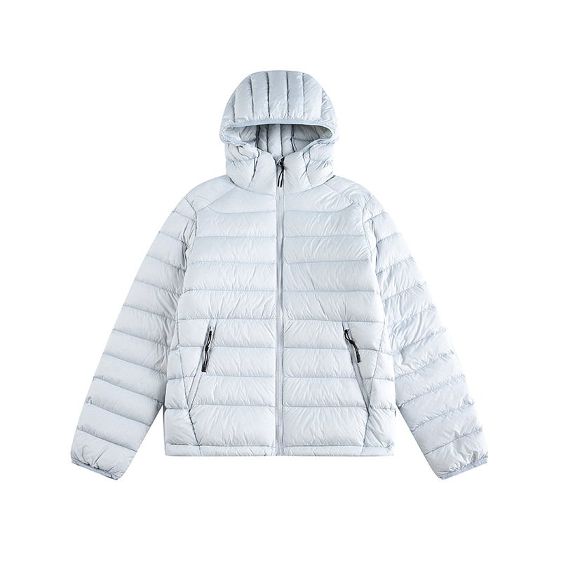 画像4: Unisex Lightweight grey ribbed hooded Zip-Up Down Jacket coat  　ユニセックス 男女兼用グレーリブフード付き軽量ジップアップダウンジャケットコート (4)