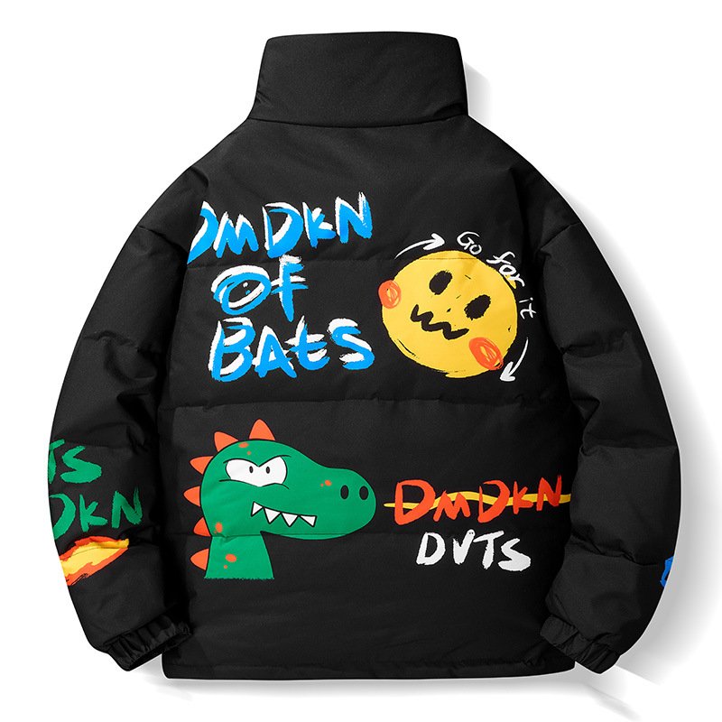 画像3: Graffiti Smile Smily Graffiti paint hip-hop stand-up collar Down jacket blouson  ユニセックス 男女兼用 スマイル グラフィック 落書き ダウン ジャケット ブルゾン (3)