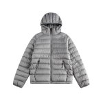 画像3: Unisex Lightweight grey ribbed hooded Zip-Up Down Jacket coat  　ユニセックス 男女兼用グレーリブフード付き軽量ジップアップダウンジャケットコート (3)