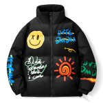 画像1: Graffiti Smile Smily Graffiti paint hip-hop stand-up collar Down jacket blouson  ユニセックス 男女兼用 スマイル グラフィック 落書き ダウン ジャケット ブルゾン (1)