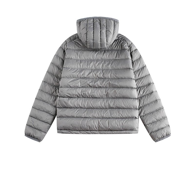画像9: Unisex Lightweight grey ribbed hooded Zip-Up Down Jacket coat  　ユニセックス 男女兼用グレーリブフード付き軽量ジップアップダウンジャケットコート (9)