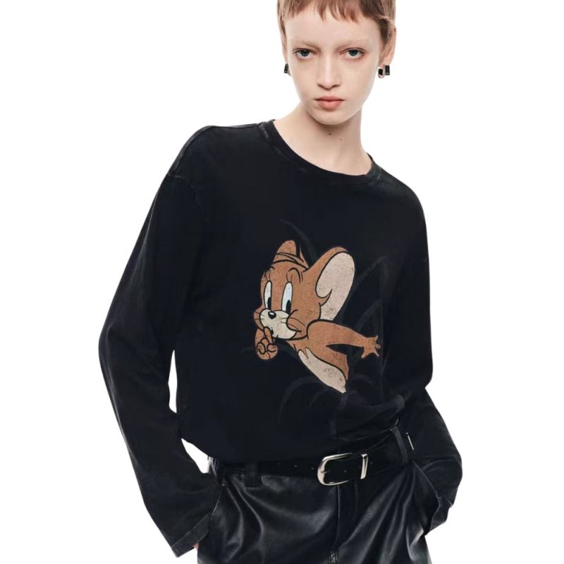 画像1: Vintage Tom and jerry Print Long sleeve tshirts pullover sweatshirt ヴィンテージ風 古着風 トム＆ジェリー トムとジェリー プルオーバー ロングスリーブTシャツ プルオーバー (1)
