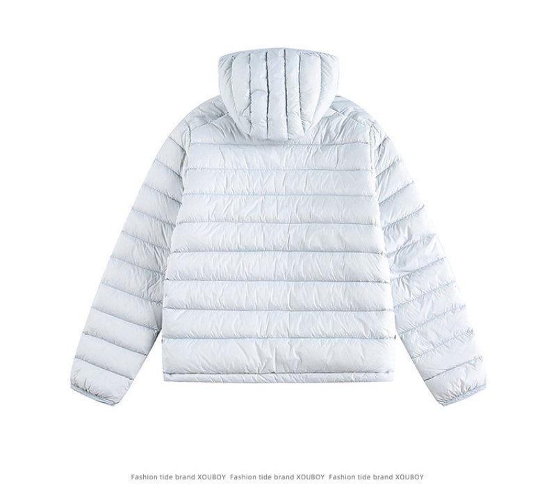 画像10: Unisex Lightweight grey ribbed hooded Zip-Up Down Jacket coat  　ユニセックス 男女兼用グレーリブフード付き軽量ジップアップダウンジャケットコート (10)
