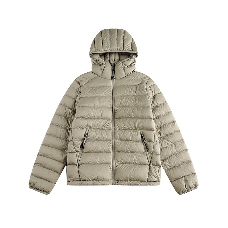 画像2: Unisex Lightweight grey ribbed hooded Zip-Up Down Jacket coat  　ユニセックス 男女兼用グレーリブフード付き軽量ジップアップダウンジャケットコート (2)