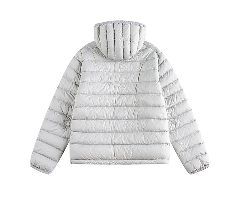 画像7: Unisex Lightweight grey ribbed hooded Zip-Up Down Jacket coat  　ユニセックス 男女兼用グレーリブフード付き軽量ジップアップダウンジャケットコート (7)