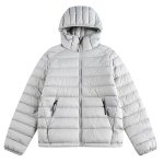画像1: Unisex Lightweight grey ribbed hooded Zip-Up Down Jacket coat  　ユニセックス 男女兼用グレーリブフード付き軽量ジップアップダウンジャケットコート (1)