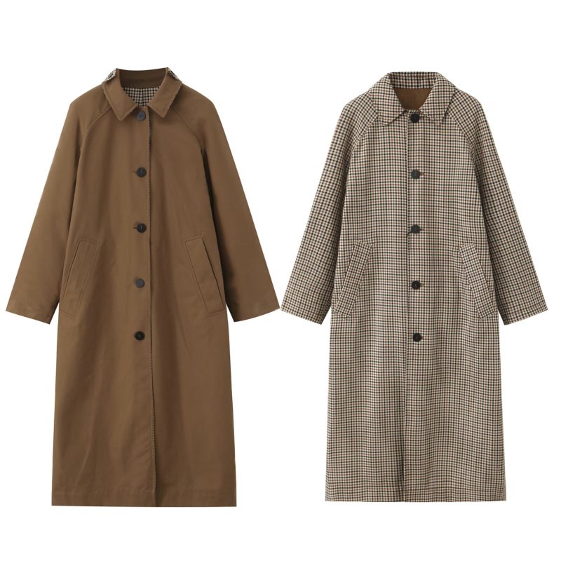 画像1: Gun club check reversible long lapel style long coat　ガンクラブチェックリバーシブルロングコートジャケット (1)