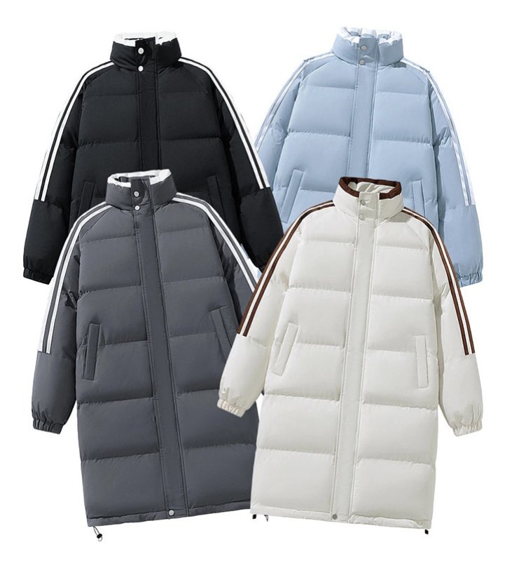 画像9: Three-stripe stand-collar long down coat Down Jacket  ユニセックス 男女兼用 スリーストライプスタンドカラーロングダウンコートベンチコート (9)
