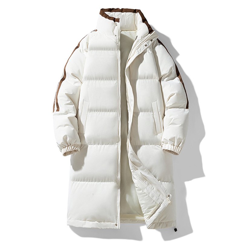 画像4: Three-stripe stand-collar long down coat Down Jacket  ユニセックス 男女兼用 スリーストライプスタンドカラーロングダウンコートベンチコート (4)