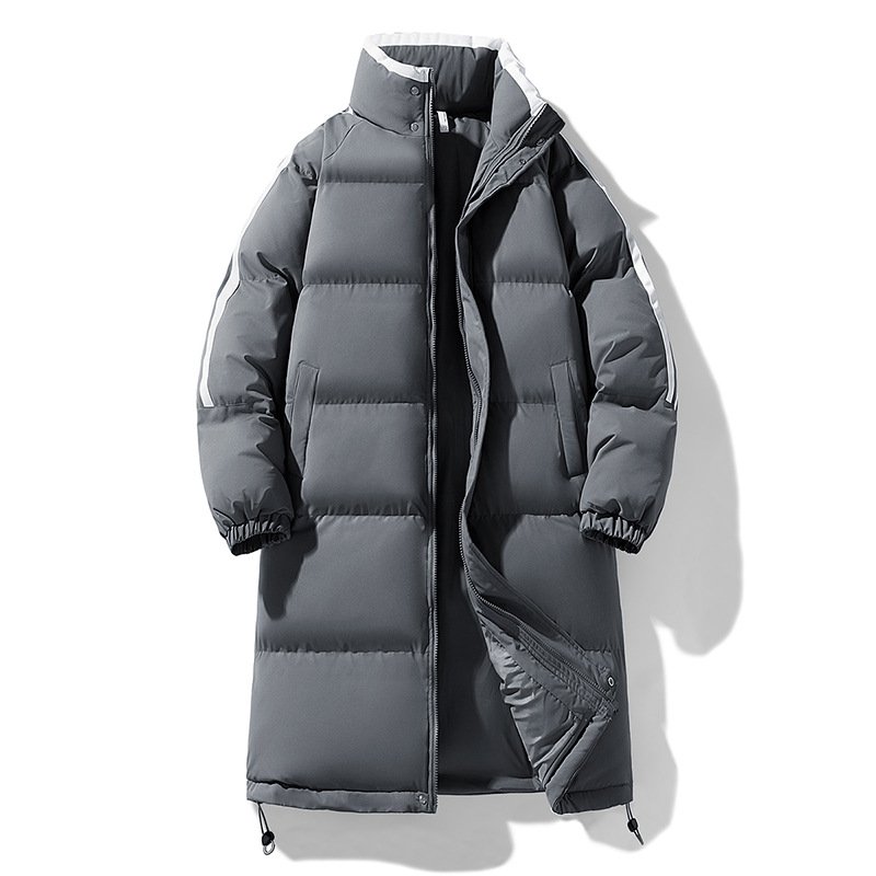 画像2: Three-stripe stand-collar long down coat Down Jacket  ユニセックス 男女兼用 スリーストライプスタンドカラーロングダウンコートベンチコート (2)