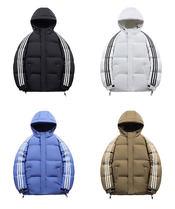 画像5: 3 Stripe Down Short Hoodie Coat Jacket ユニセックス 男女兼用 スリーストライプショート丈フーディダウンコートベンチコート (5)