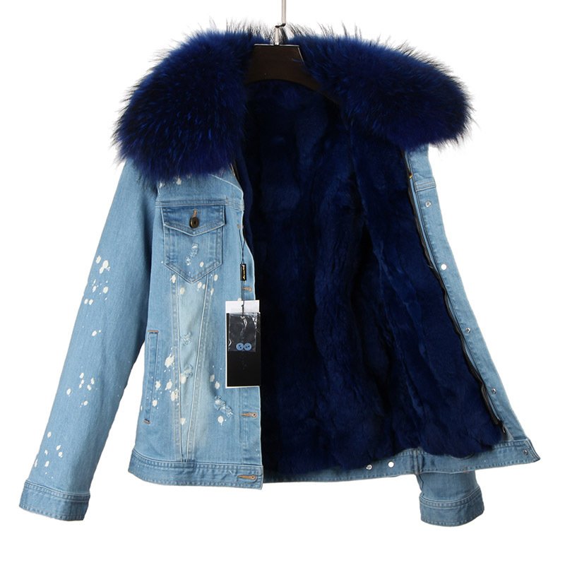 画像3: Real Rubbit Fur Denim Jacket リアルファー付きデニムダメージGジャン ジャケット プラスサイズあり (3)