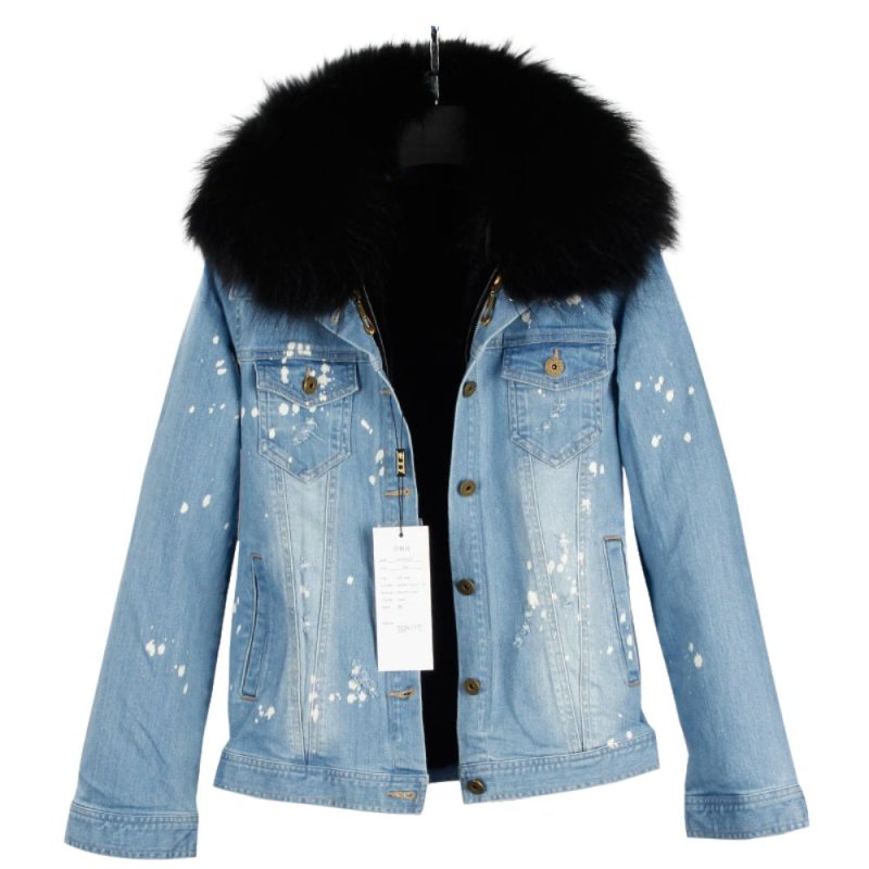 画像1: Real Rubbit Fur Denim Jacket リアルファー付きデニムダメージGジャン ジャケット プラスサイズあり (1)