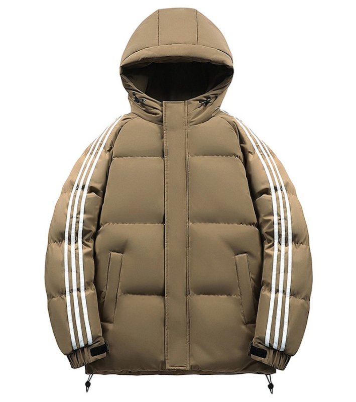 画像2: 3 Stripe Down Short Hoodie Coat Jacket ユニセックス 男女兼用 スリーストライプショート丈フーディダウンコートベンチコート (2)