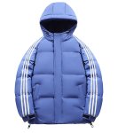 画像1: 3 Stripe Down Short Hoodie Coat Jacket ユニセックス 男女兼用 スリーストライプショート丈フーディダウンコートベンチコート (1)