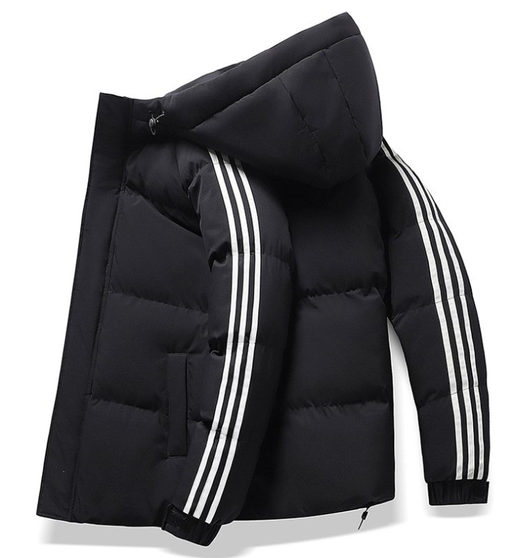 画像7: 3 Stripe Down Short Hoodie Coat Jacket ユニセックス 男女兼用 スリーストライプショート丈フーディダウンコートベンチコート (7)