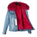 画像4: Real Rubbit Fur Denim Jacket リアルファー付きデニムダメージGジャン ジャケット プラスサイズあり (4)