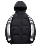 画像4: 3 Stripe Down Short Hoodie Coat Jacket ユニセックス 男女兼用 スリーストライプショート丈フーディダウンコートベンチコート (4)
