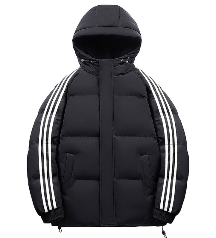 画像4: 3 Stripe Down Short Hoodie Coat Jacket ユニセックス 男女兼用 スリーストライプショート丈フーディダウンコートベンチコート (4)