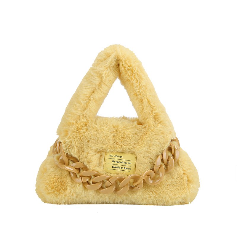 画像6: Fluffy fur trumpet colorful chain tote shoulder  Underarm bag　モコモコファートランペット型カラフルチェーン付きトートショルダーアンダーアームバッグ (6)