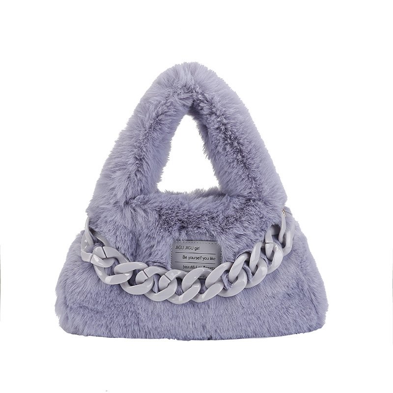 画像4: Fluffy fur trumpet colorful chain tote shoulder  Underarm bag　モコモコファートランペット型カラフルチェーン付きトートショルダーアンダーアームバッグ (4)