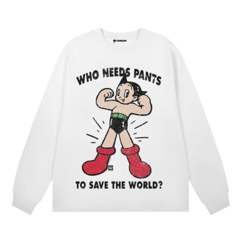 画像1: Unisex Astro Boy WHO NEEDS PANTS Print Crew Neck Long Sleeve Tshirts Sweatshirt Pullover 男女兼用 ヴィンテージ風 ラウンドネック アストロボーイ鉄腕アトムプリント ロングスリーブTシャツ 長袖スウェット トレーナー プルオーバー (1)