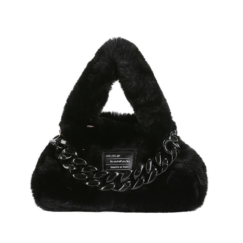 画像1: Fluffy fur trumpet colorful chain tote shoulder  Underarm bag　モコモコファートランペット型カラフルチェーン付きトートショルダーアンダーアームバッグ (1)
