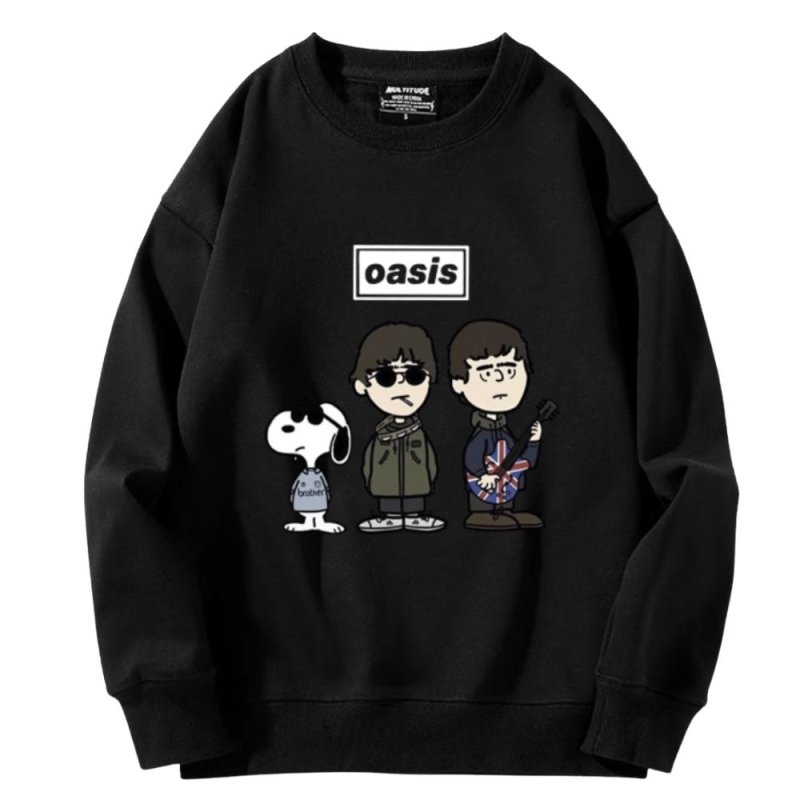 画像1: SALE セール Unisex Oasis Band x Snoopy Band Vintage Style Sweat Shirts Pullover  オアシス ×スヌーピー ヴィンテージスタイル 古着風 ヴィンテージ風 プリント スウェット トレーナー ユニセックス 男女兼用 バンド (1)
