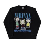 画像1: unisex  Nirvana x Snoopy joint vintage stylePrint Long sleeves T-Shirt  ニルヴァーナ ×スヌーピー ヴィンテージスタイルプリント 長袖ラウンドネック Tシャツ ユニセックス 男女兼用 バンドT (1)