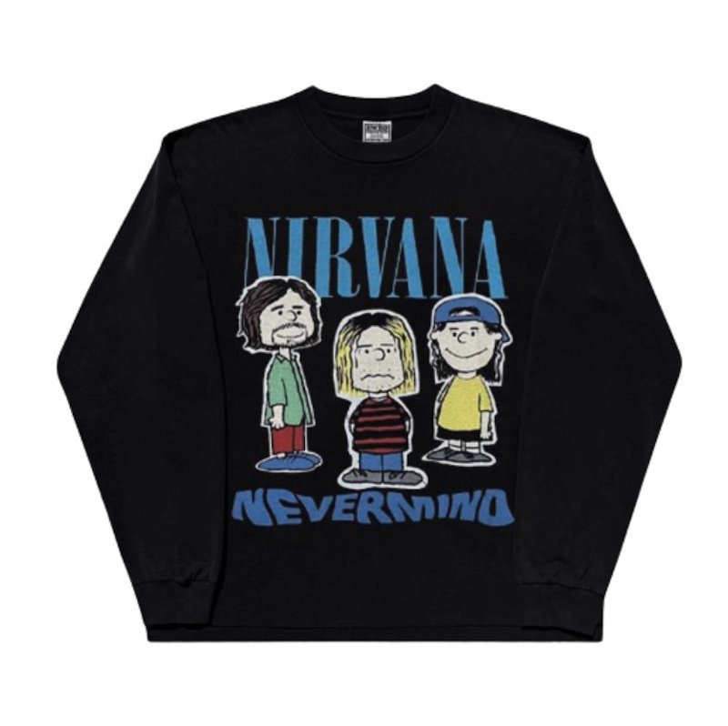 画像1: unisex  Nirvana x Snoopy joint vintage stylePrint Long sleeves T-Shirt  ニルヴァーナ ×スヌーピー ヴィンテージスタイルプリント 長袖ラウンドネック Tシャツ ユニセックス 男女兼用 バンドT (1)